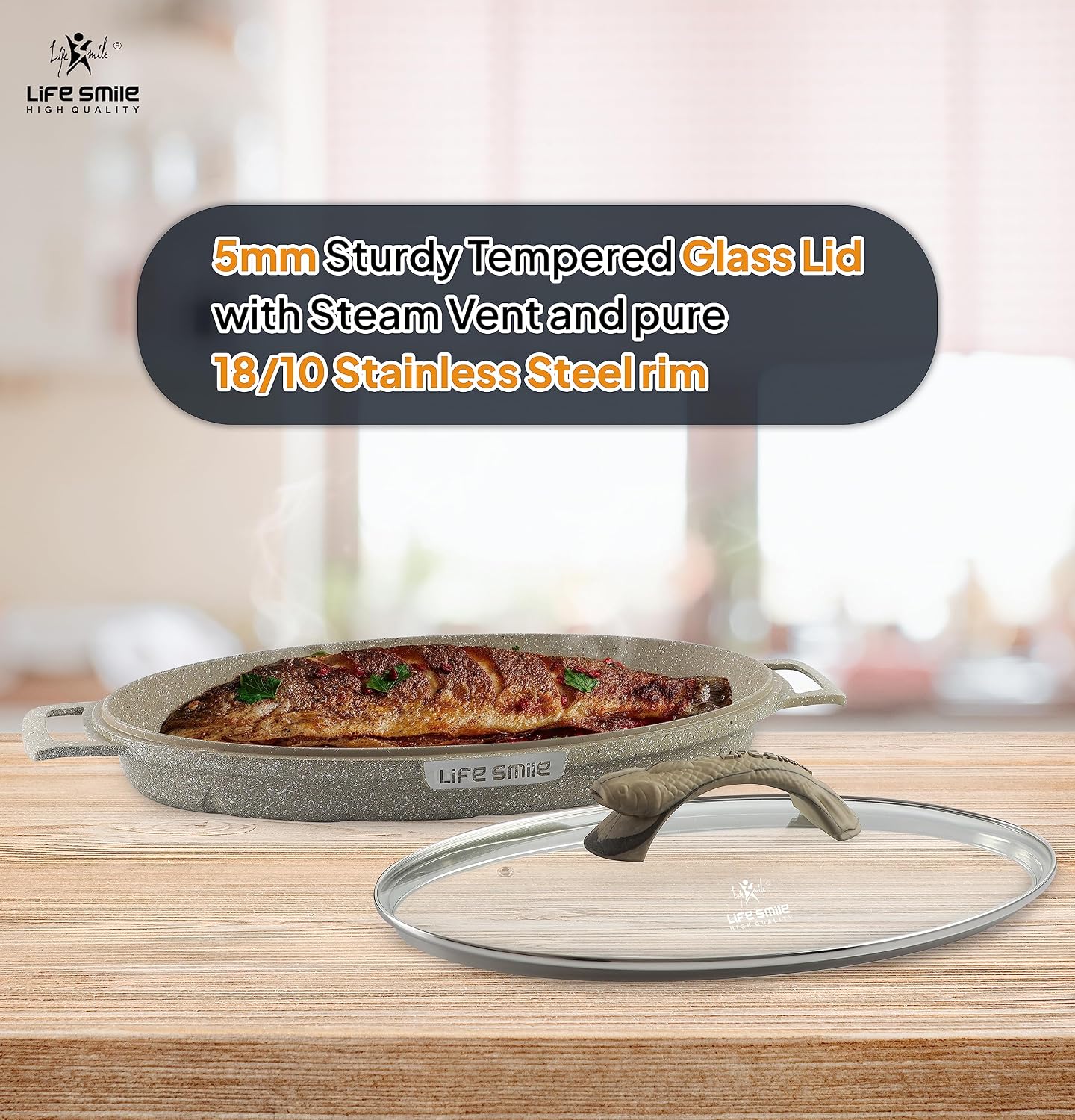 Cookware Set LIFE SMILE 22 pieces Square Pots and Pans Set - Granite, Non-Stick, PFOA Free - Include Casseroles, Shallow Pot, Hot Pot, Crepe Pan, Fish Pan, Kitchen Utensils - Image 5